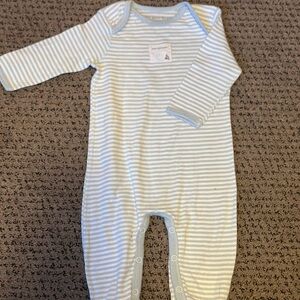 Burt's Bees Baby Blue and White Striped Footie
